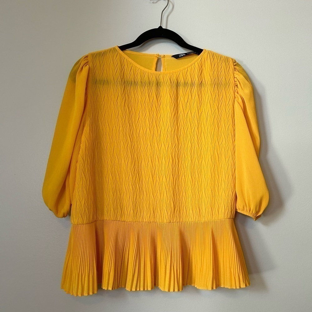 Zara Ruffle Blouse with Pleats in Yellow